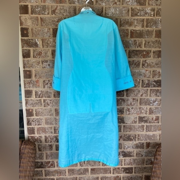 Vintage Lyre Bird Tianjim China Hand Embroidered Floral Blue Dress Robe - Picture 5 of 11